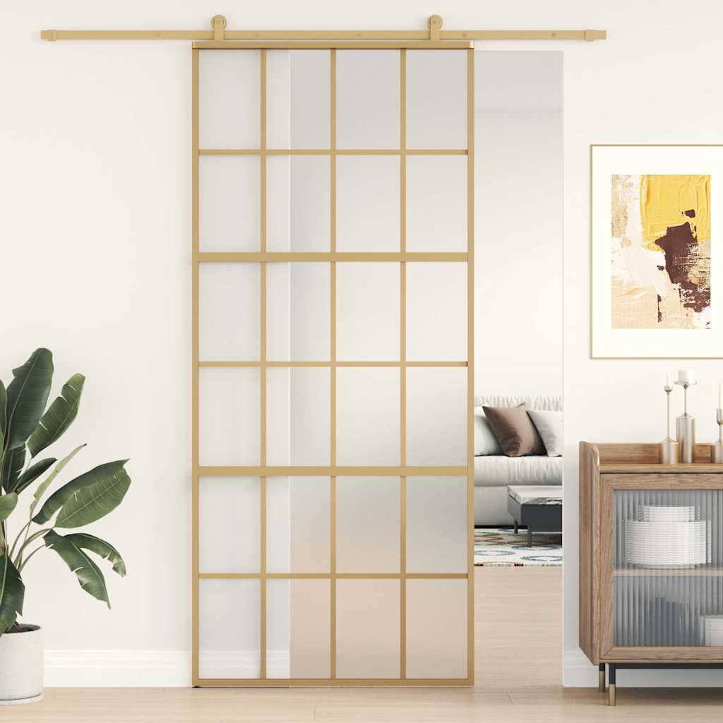 Puerta Corredera Dorada Vidrio ESG Esmerilado Aluminio 90x205cm