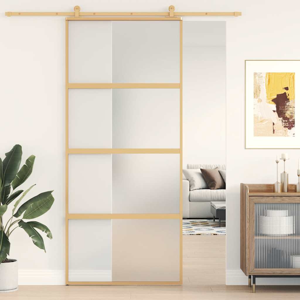Puerta Corredera Dorada Vidrio ESG Esmerilado Aluminio 90x205cm