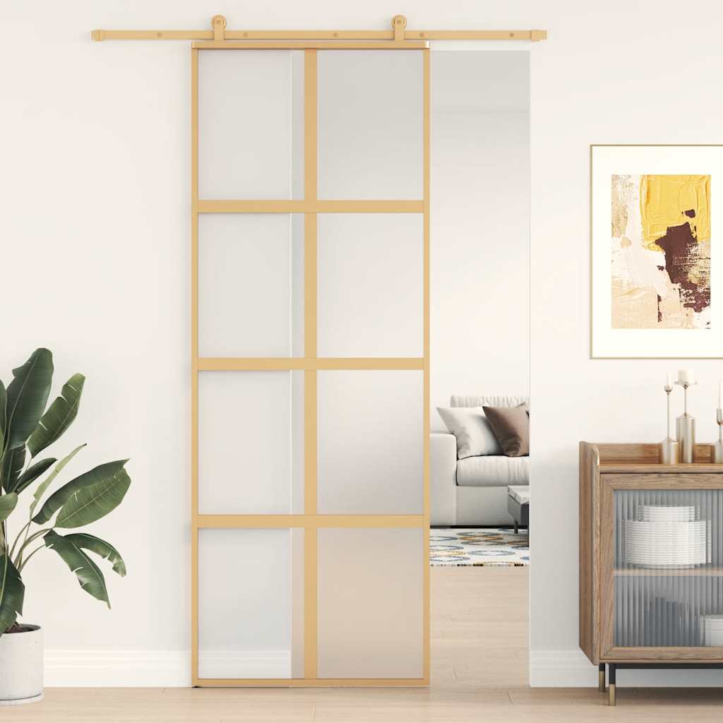 Puerta Corredera Dorada Vidrio ESG Esmerilado Aluminio 76x205cm
