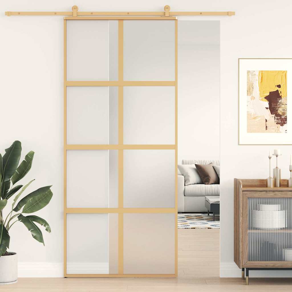 Puerta Corredera Dorada Vidrio ESG Esmerilado Aluminio 90x205cm