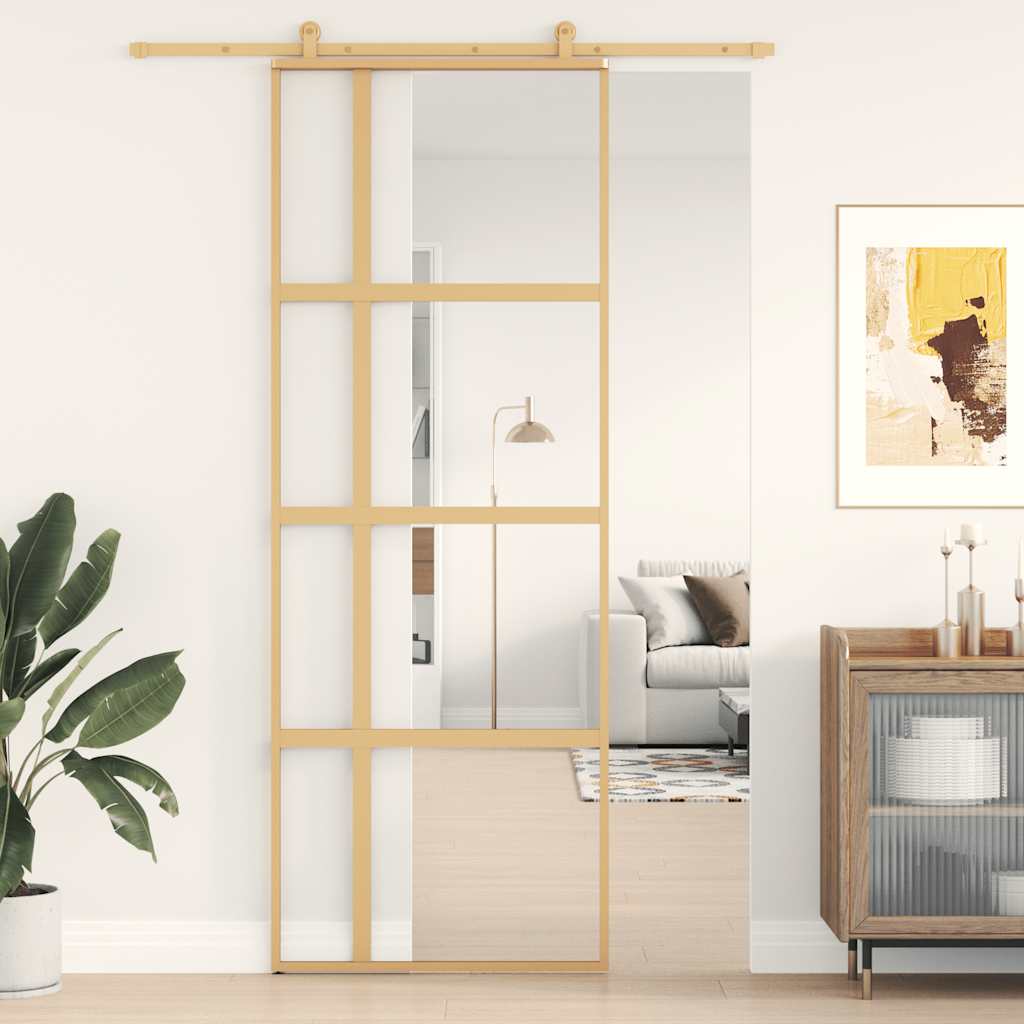 Puerta Corredera Dorada de Vidrio ESG Transparente y Aluminio 76 x 205 cm