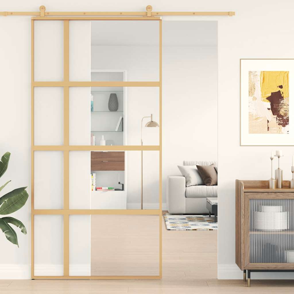 Puerta Corredera Dorada de Vidrio ESG Transparente y Aluminio 102,5 x 205 cm