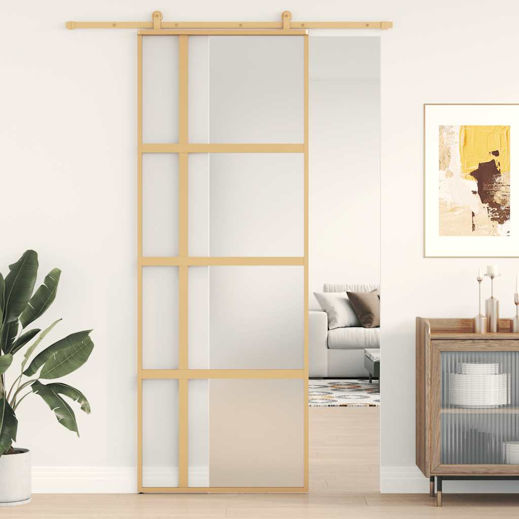 Puerta Corredera Dorada Vidrio ESG Esmerilado Aluminio 76x205cm