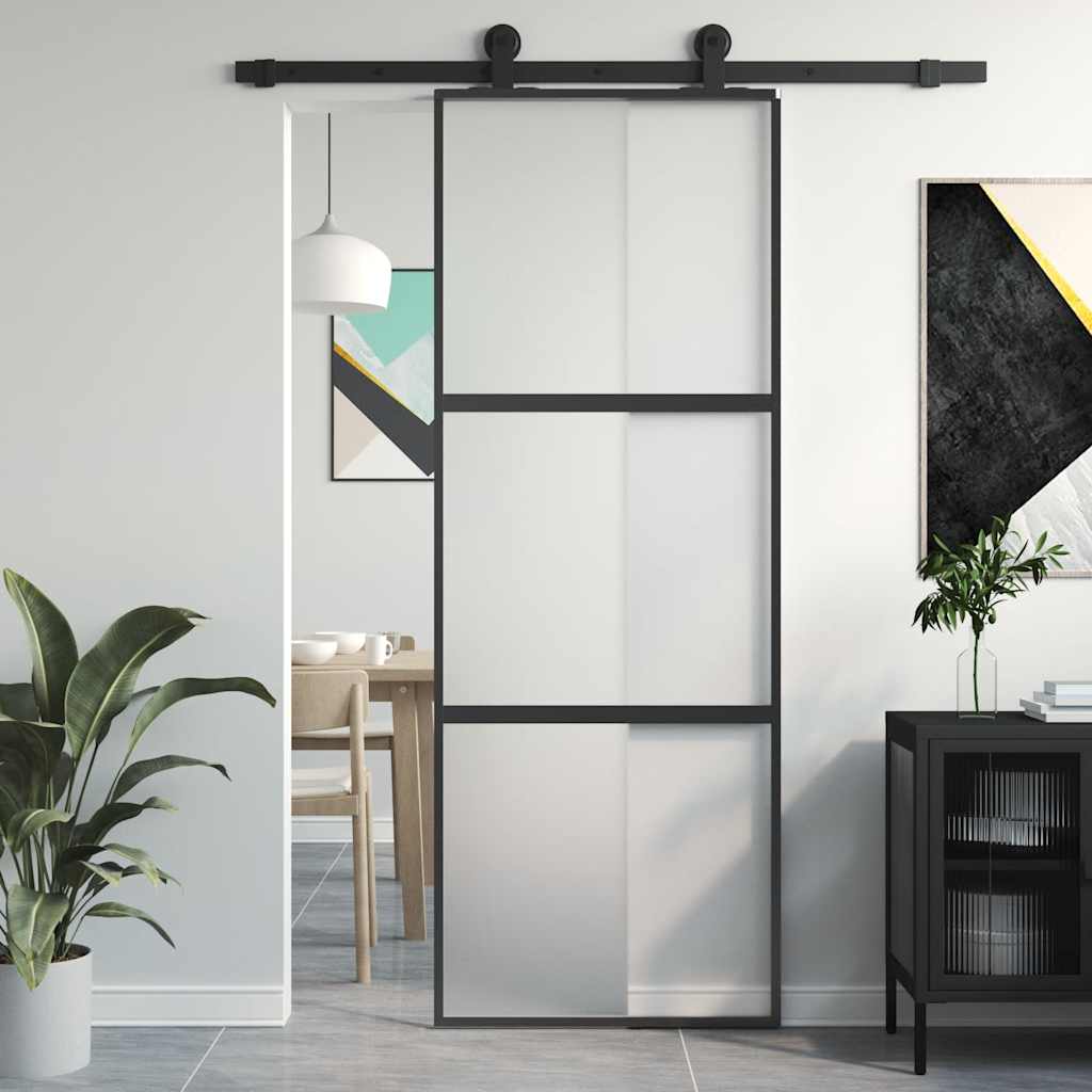 Puerta Corredera Vidrio Templado y Aluminio Negra 76x205 cm