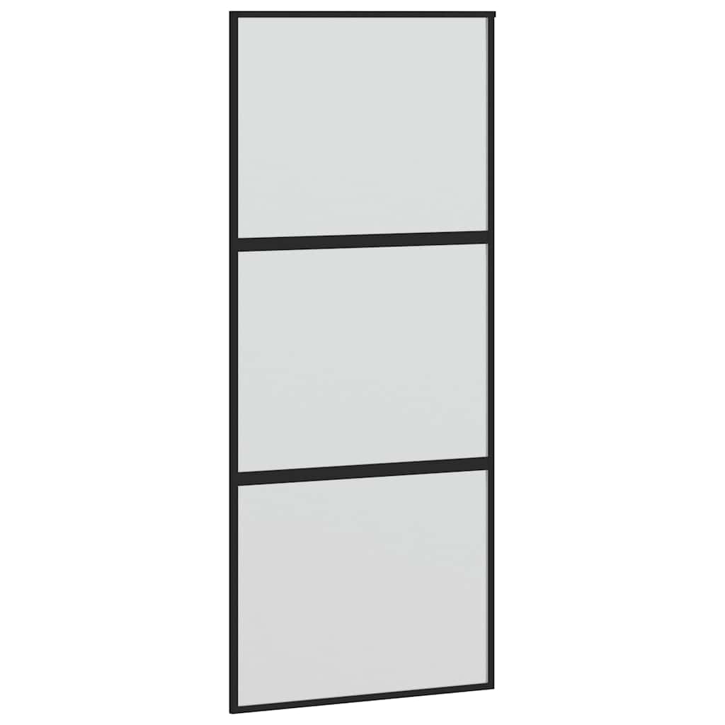 Puerta Corredera Vidrio Templado y Aluminio Negra 90x205 cm