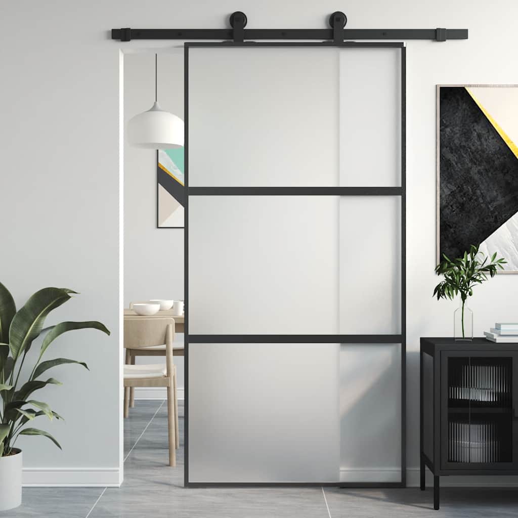 Puerta Corredera Vidrio Templado y Aluminio Negra 102,5x205 cm