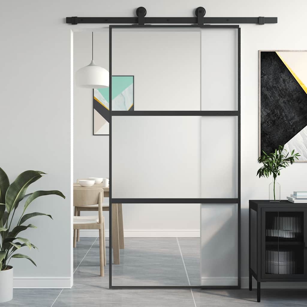 Puerta Corredera Vidrio Templado y Aluminio Negra 102,5x205 cm