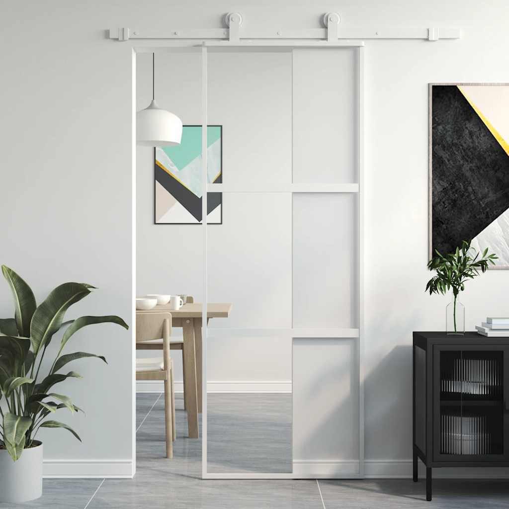 Puerta Corredera Vidrio Templado y Aluminio Blanca 76x205 cm