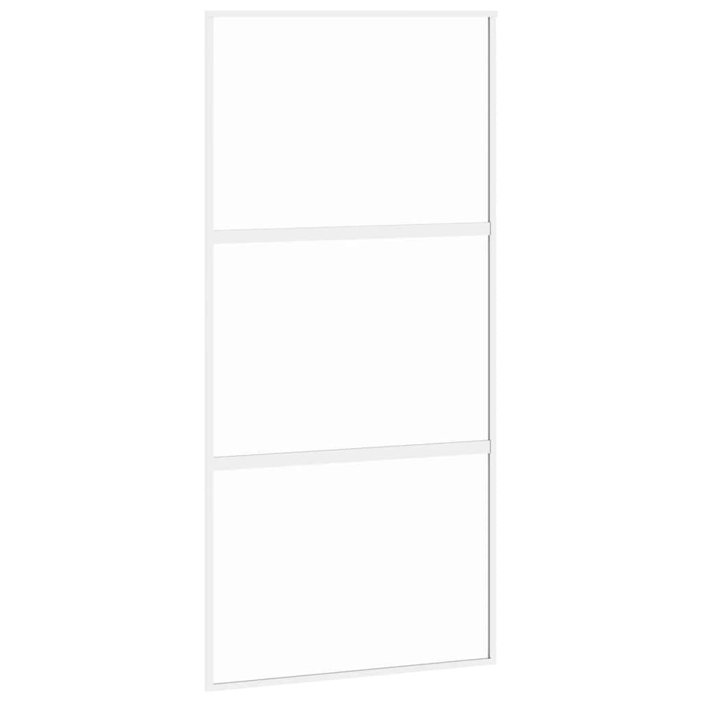 Porte coulissante en verre trempé et aluminium blanche 102,5x205 cm 