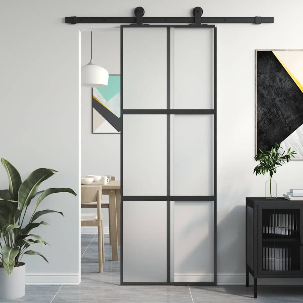 Puerta Corredera Vidrio Templado y Aluminio Negra 76x205 cm