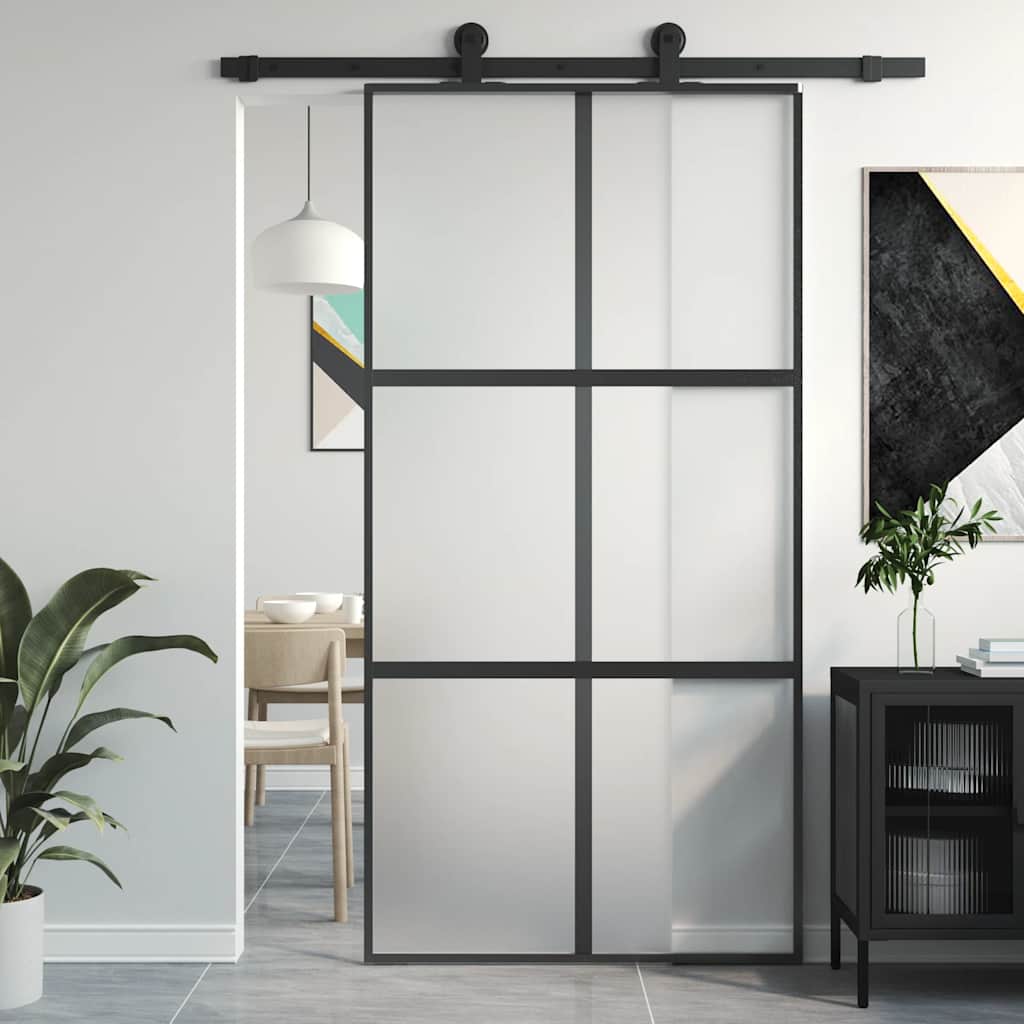 Puerta Corredera Vidrio Templado y Aluminio Negra 102,5x205 cm