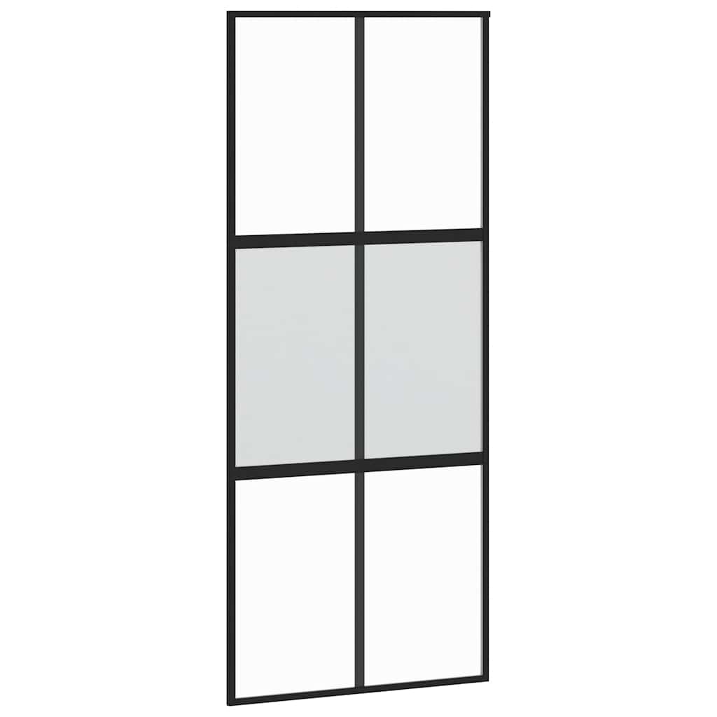 Puerta Corredera Vidrio Templado y Aluminio Negra 90x205 cm