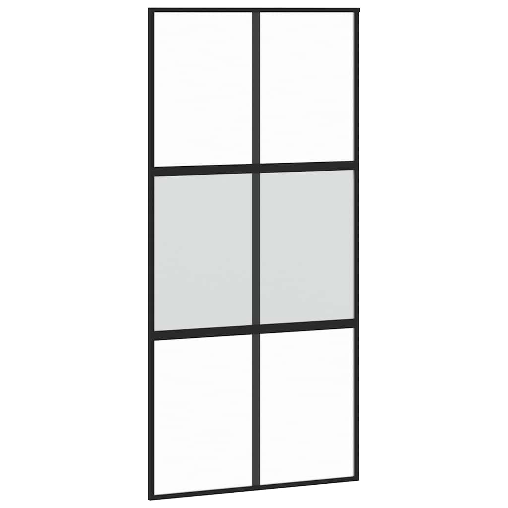 Puerta Corredera Vidrio Templado y Aluminio Negra 102,5x205 cm