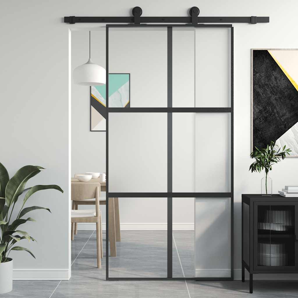 Puerta Corredera Vidrio Templado y Aluminio Negra 102,5x205 cm