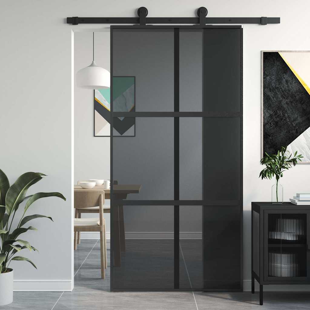 Puerta Corredera Vidrio Templado y Aluminio Negra 102,5x205 cm