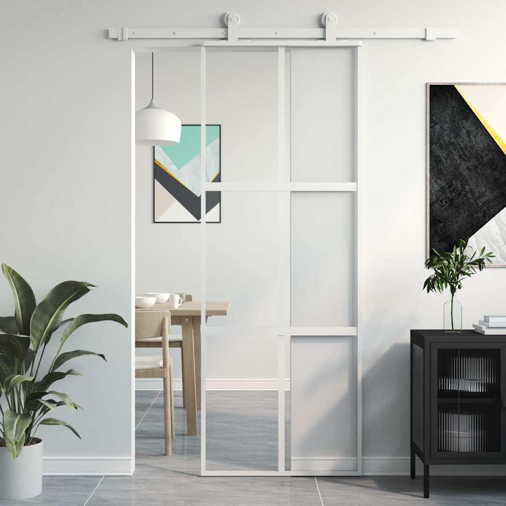 Puerta Corredera Vidrio Templado y Aluminio Blanca 76x205 cm