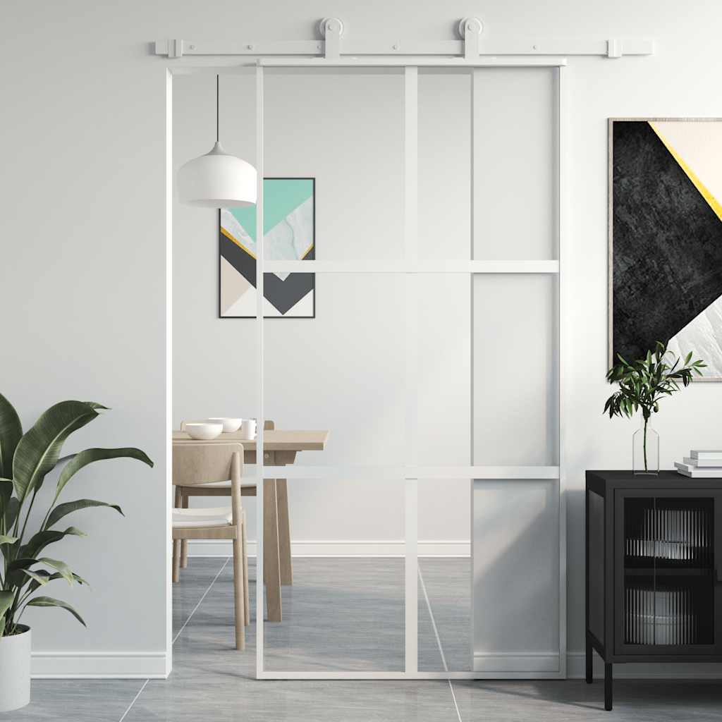 Porte coulissante en verre trempé et aluminium blanche 102,5x205 cm 