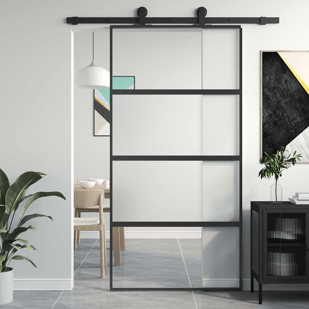 Puerta Corredera Vidrio Templado y Aluminio Negra 102,5x205 cm