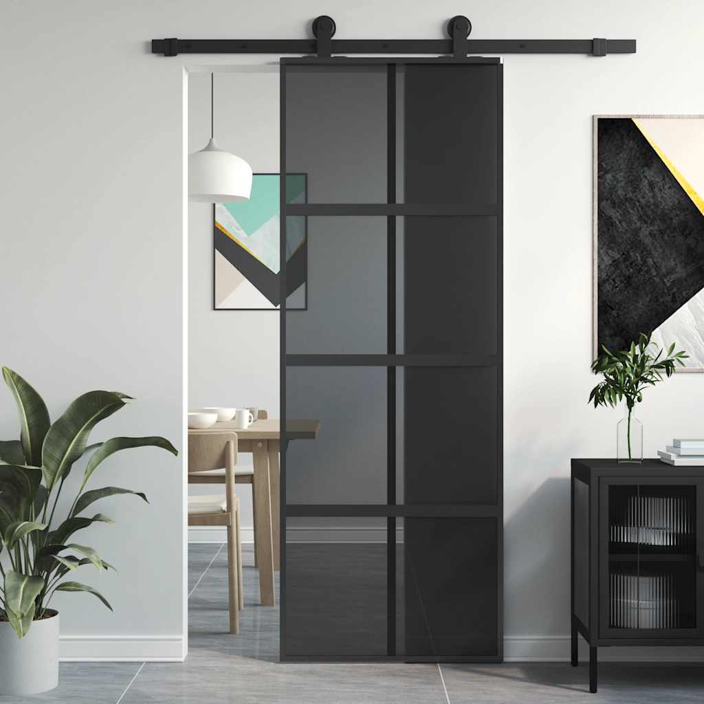 Puerta Corredera Vidrio Templado y Aluminio Negra 76x205 cm