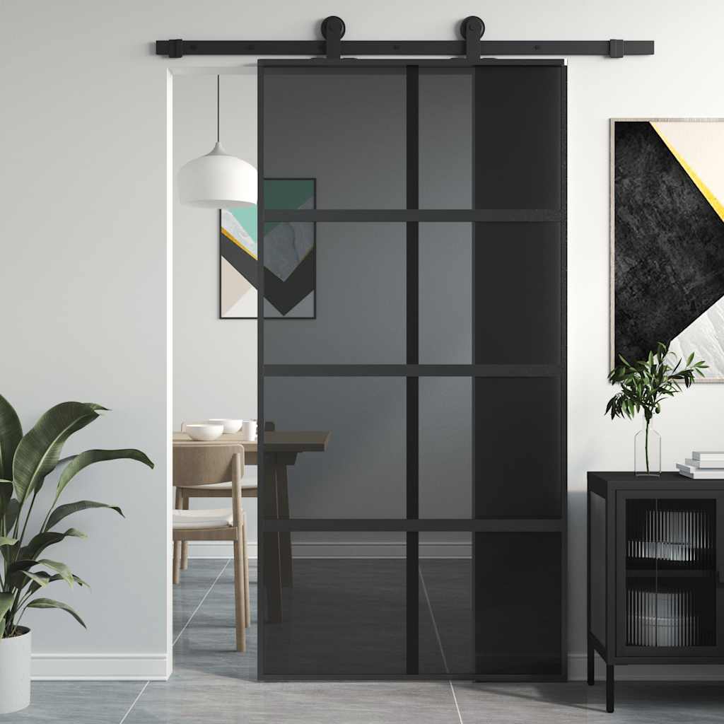 Puerta Corredera Vidrio Templado y Aluminio Negra 102,5x205 cm