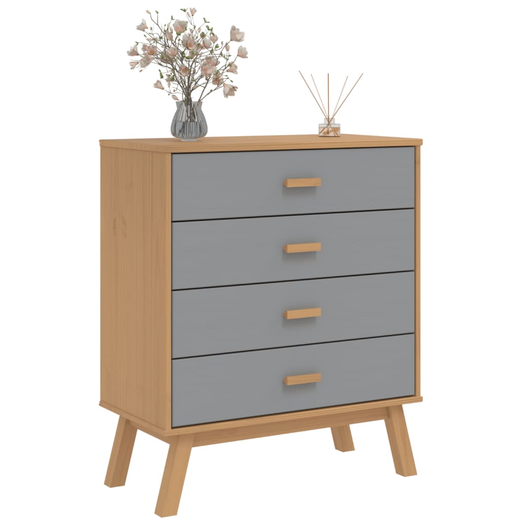 Commode ancienne en bois de pin massif gris et marron v3600 - Vetonek