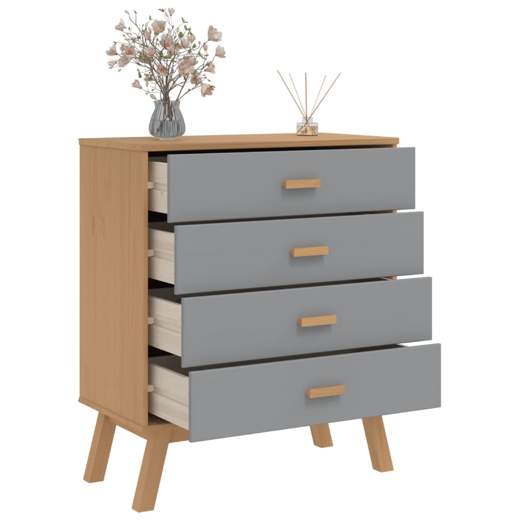 Commode ancienne en bois de pin massif gris et marron v3600 - Vetonek