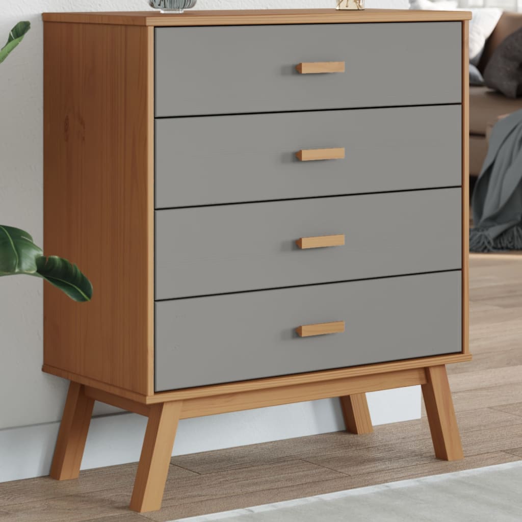 Commode ancienne en pin massif gris et marron v3600 Vetonek