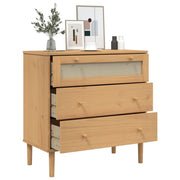 Commode SENJA aspect rotin bois de pin massif marron 80x40x80cm - Vetonek