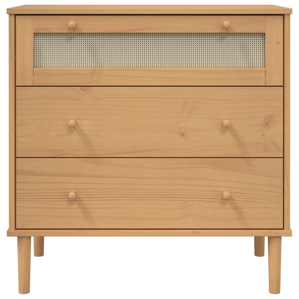 Commode SENJA aspect rotin bois de pin massif marron 80x40x80cm - Vetonek