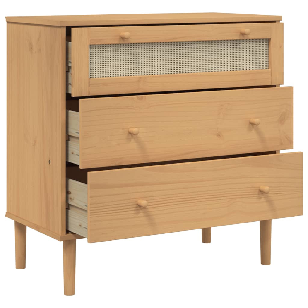 Commode SENJA aspect rotin bois de pin massif marron 80x40x80cm - Vetonek