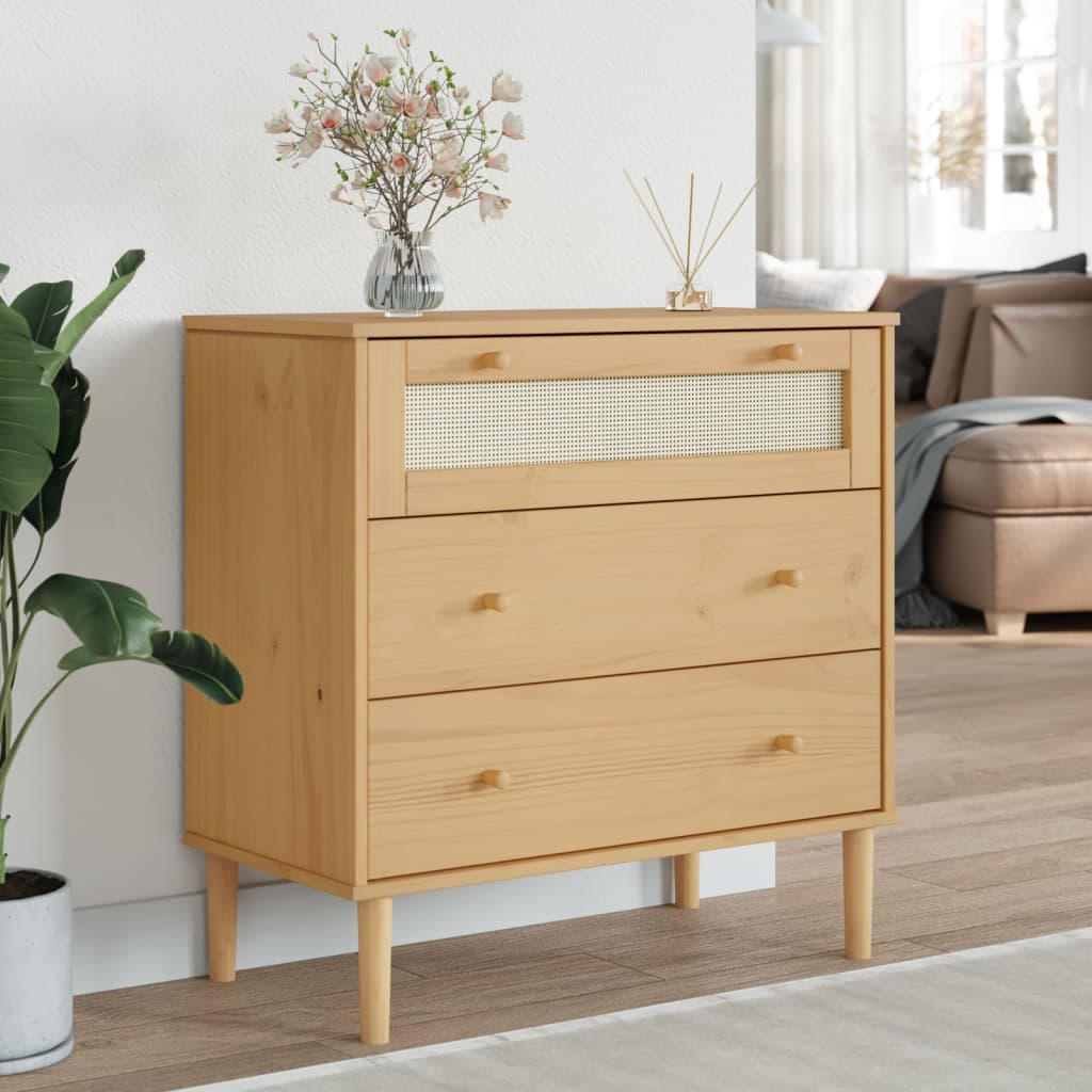 Commode senja aspect rotin bois de pin massif marron 80x40x80cm v4386 Vetonek