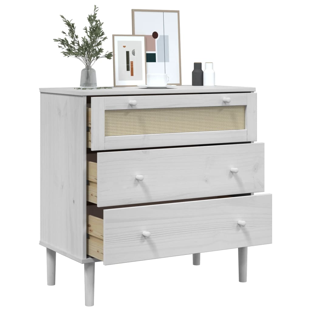 Commode senja aspect rotin bois de pin blanc massif 80x40x80cm v4393 - Vetonek