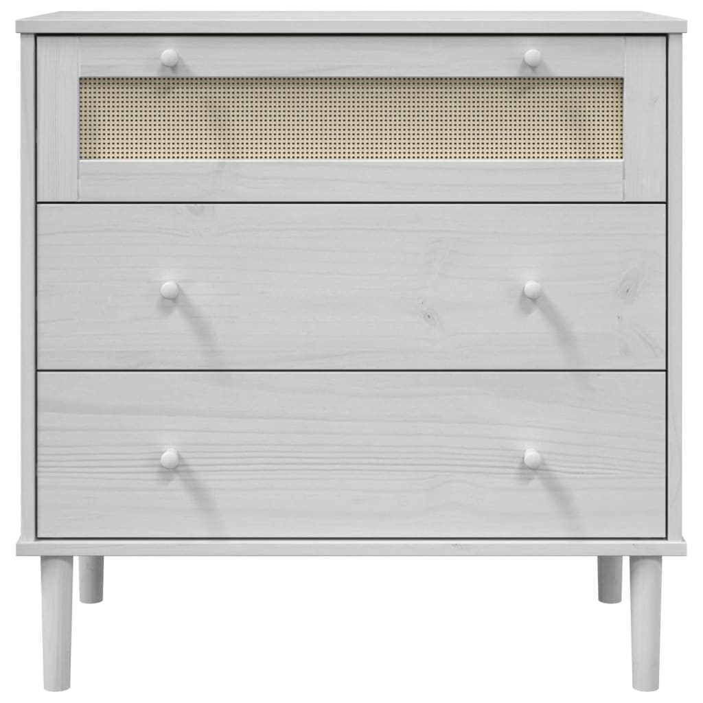 Commode senja aspect rotin bois de pin blanc massif 80x40x80cm v4393 - Vetonek
