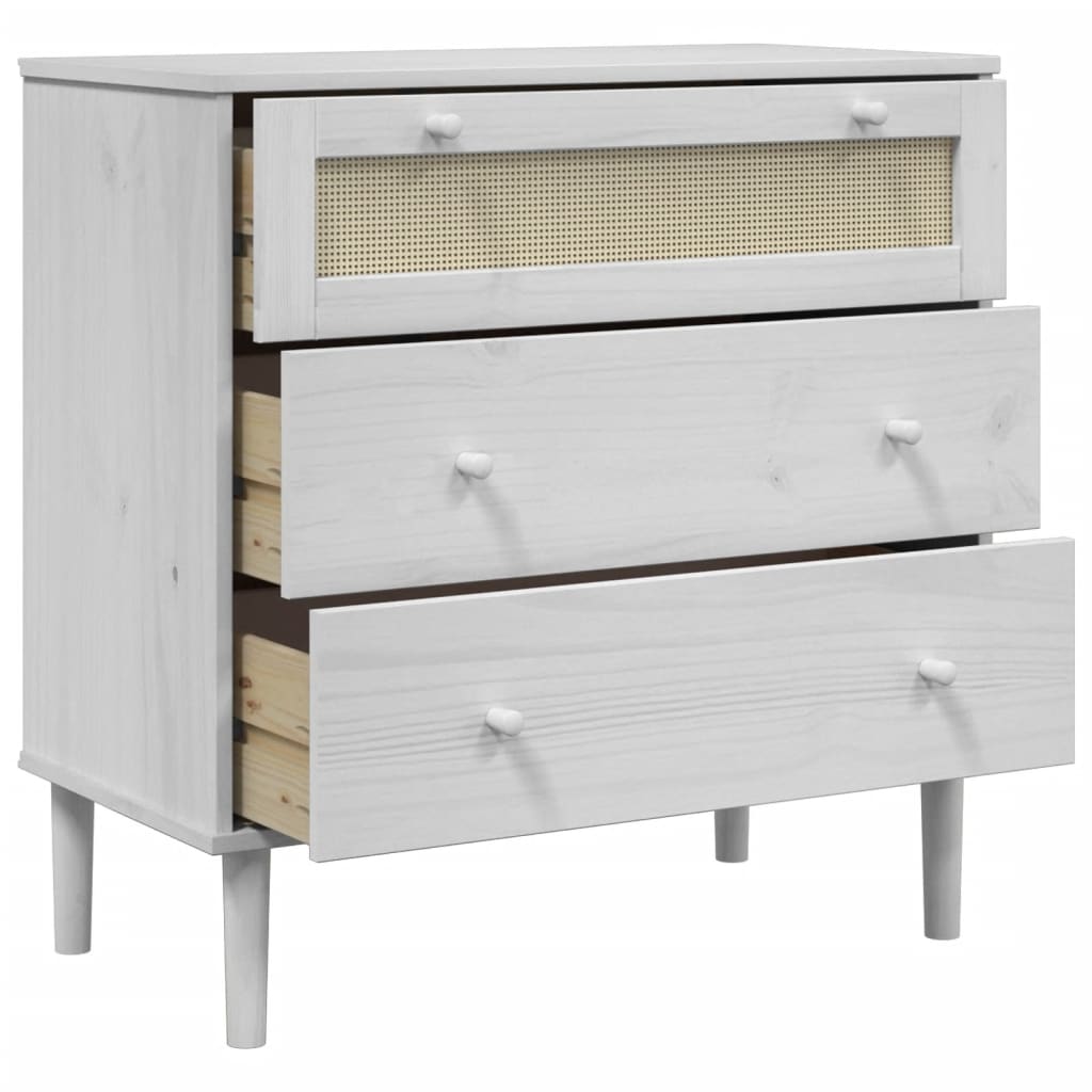 Commode senja aspect rotin bois de pin blanc massif 80x40x80cm v4393 - Vetonek