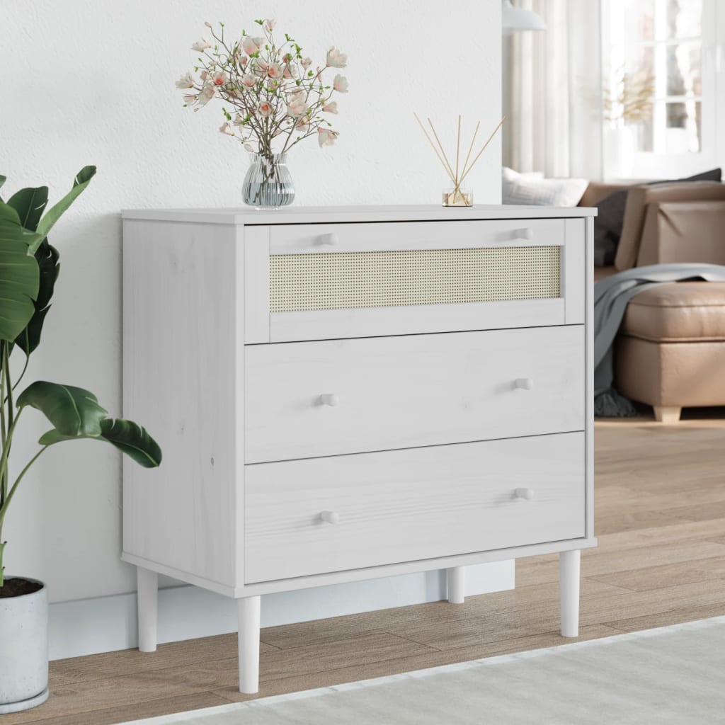 Commode senja aspect rotin bois de pin blanc massif 80x40x80cm v4393 Vetonek
