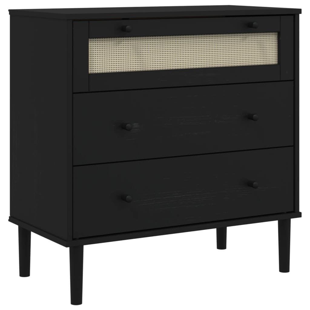 Vetonek Commode SENJA aspect rotin bois de pin noir massif 80x40x80cm