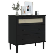 Commode SENJA aspect rotin bois de pin massif noir 80x40x80cm - Vetonek