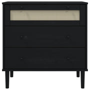 Commode SENJA aspect rotin bois de pin massif noir 80x40x80cm - Vetonek