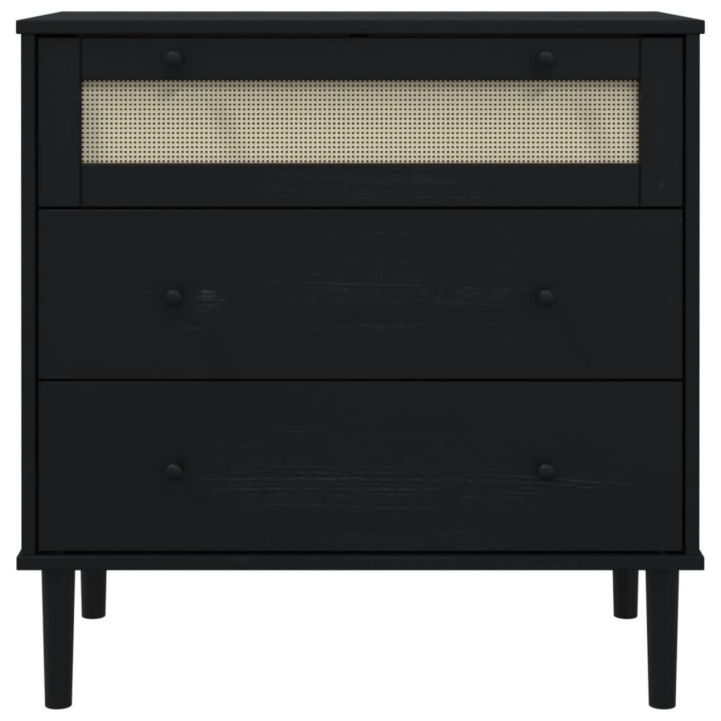 Commode SENJA aspect rotin bois de pin massif noir 80x40x80cm - Vetonek