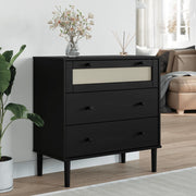 Commode senja aspect rotin bois de pin noir massif 80x40x80cm v4409 Vetonek