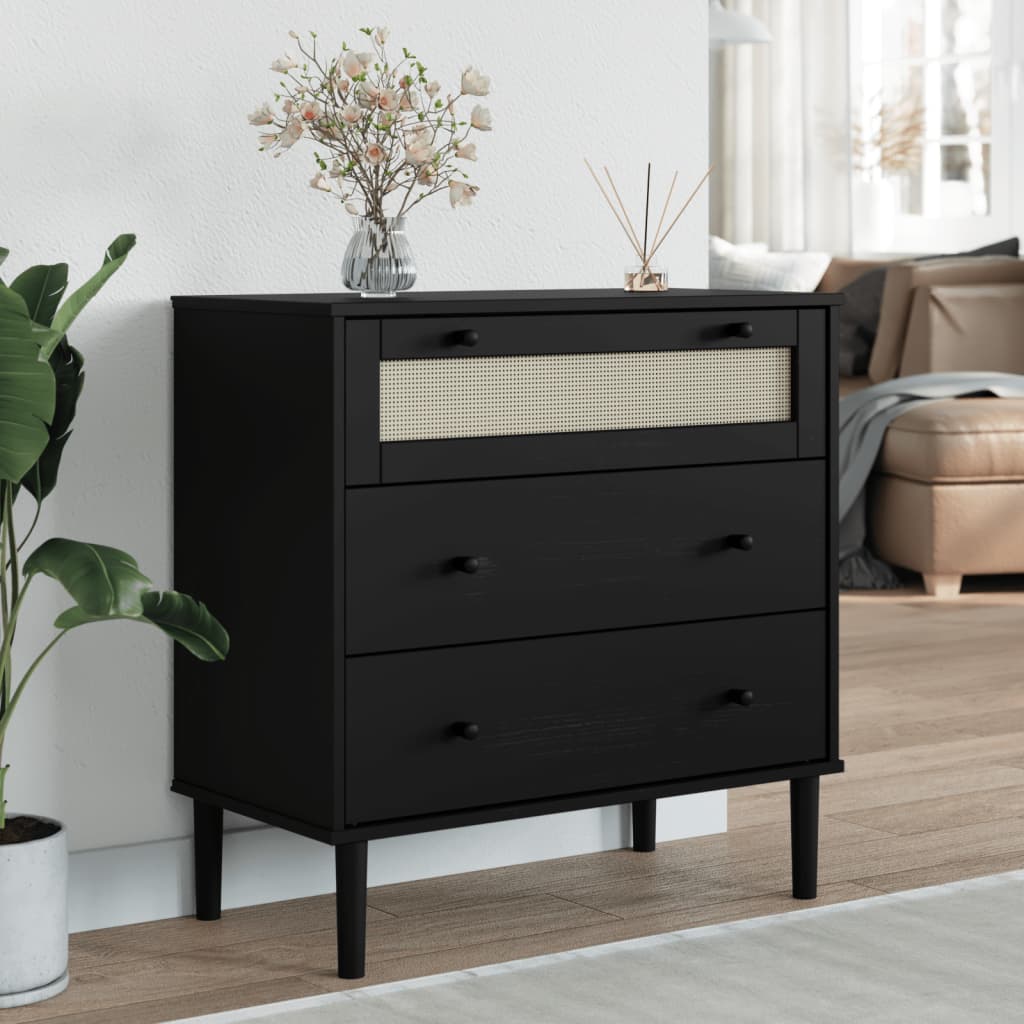 Commode senja aspect rotin bois de pin noir massif 80x40x80cm v4409 Vetonek