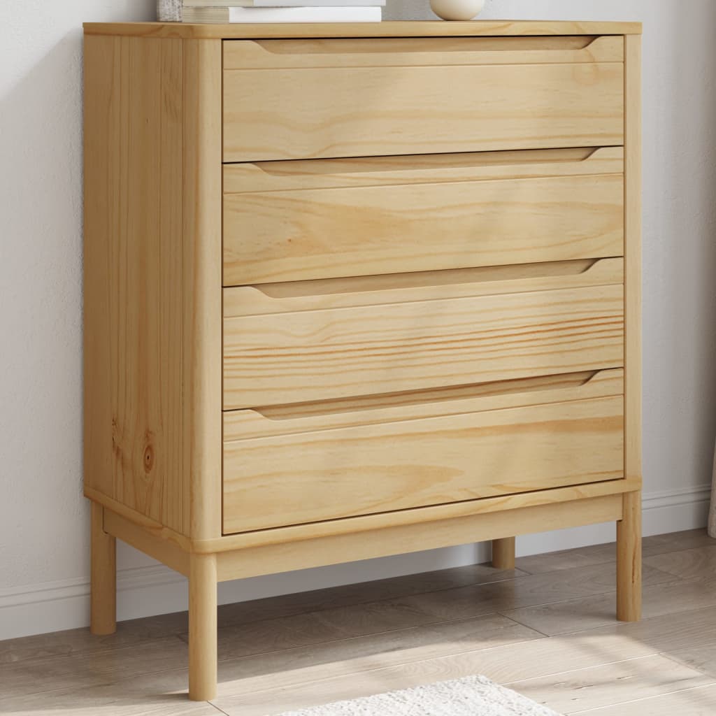 Commode Floro en bois de pin massif marron ciré v5252 Vetonek