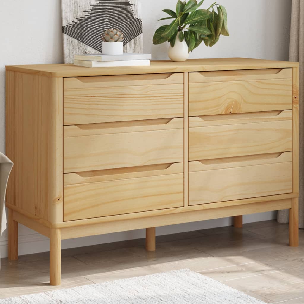 Commode Floro en bois de pin massif marron ciré v5283 Vetonek