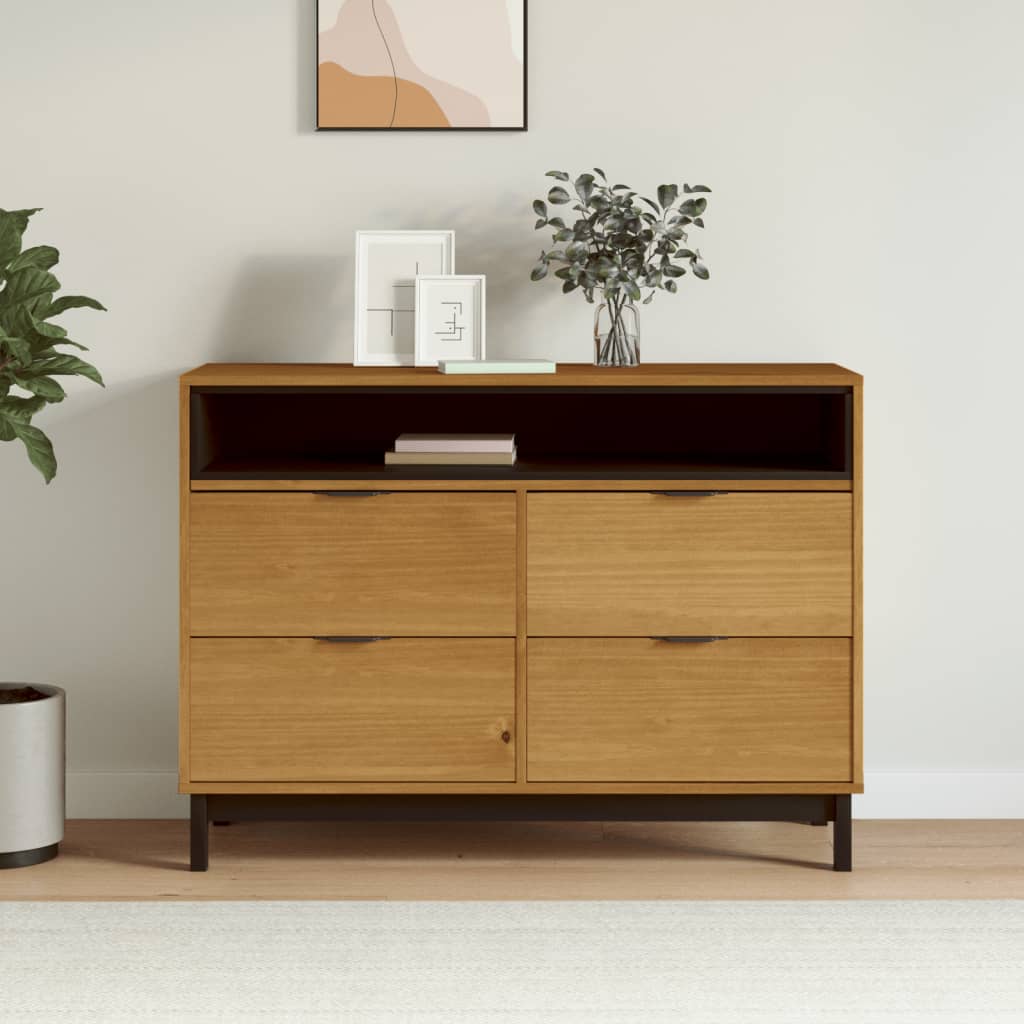 Commode flam bois de pin massif 110x40x80 cm v1808 Vetonek