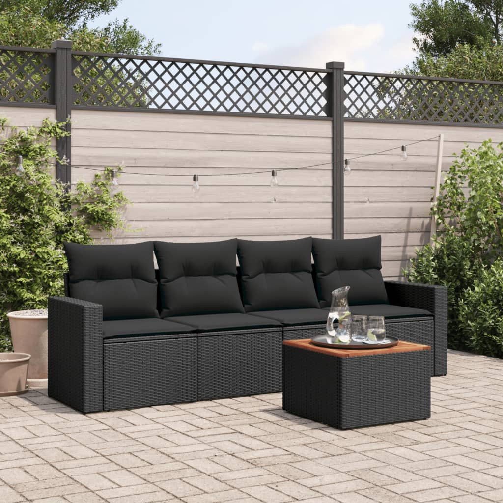 Set de muebles de jardín 5 pzas y cojines ratán sintético negro V2997 Vetonek