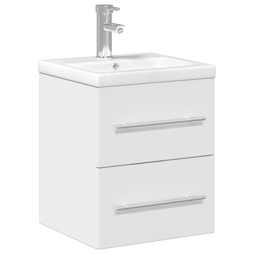 Meuble de salle de bain avec lavabo blanc brillant intégré V5677 Vetonek