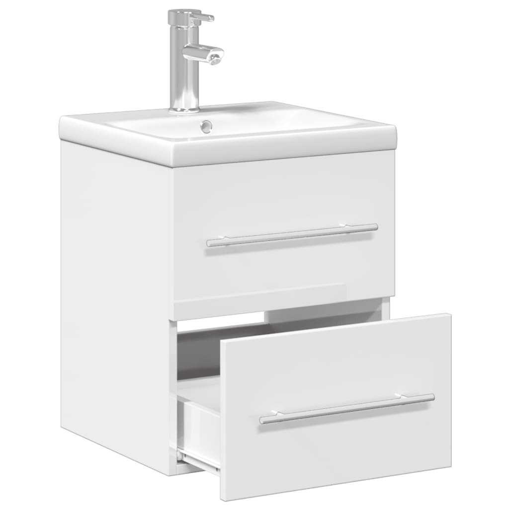 Meuble de salle de bain avec lavabo blanc brillant intégré V5677 Vetonek