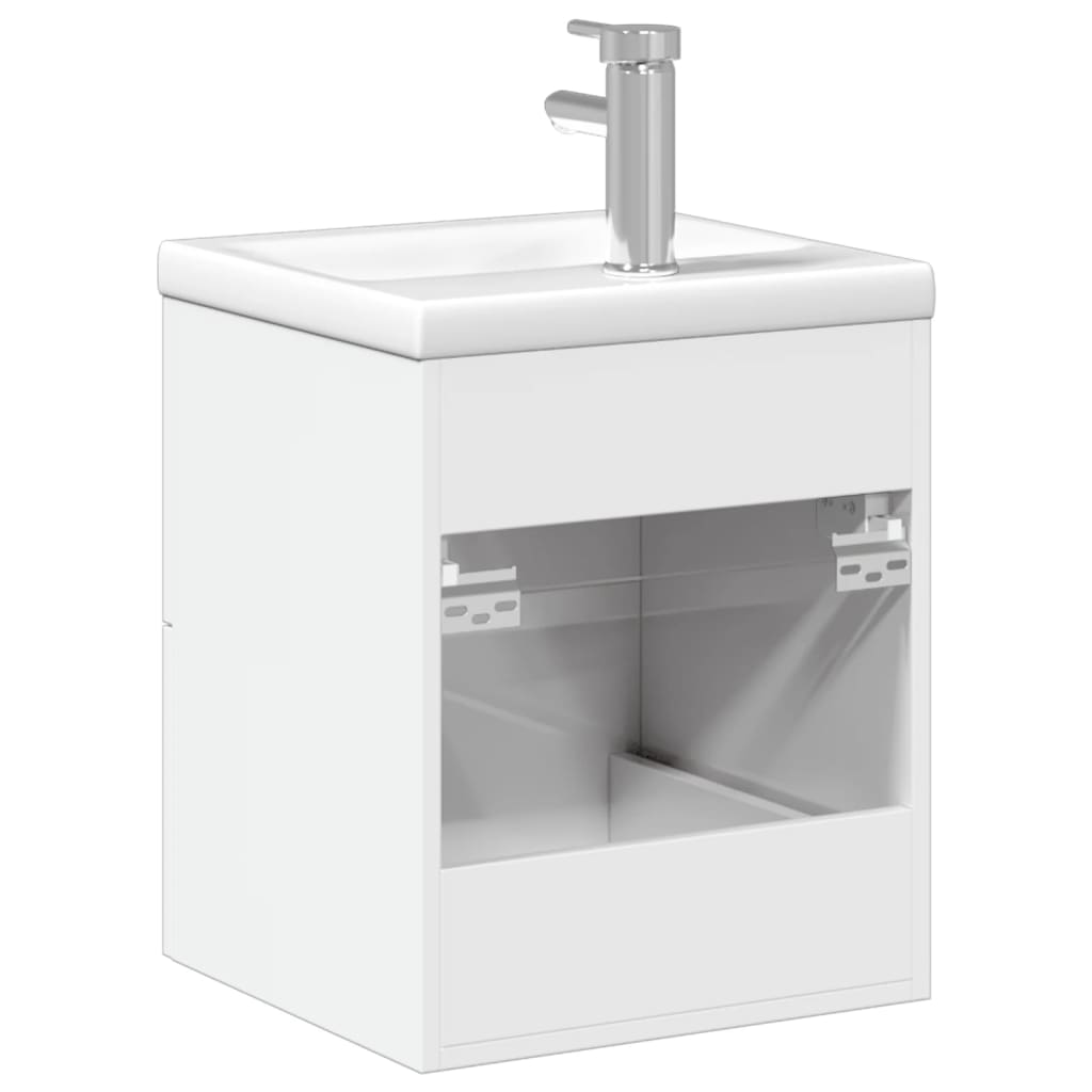 Meuble de salle de bain avec lavabo blanc brillant intégré V5677 Vetonek