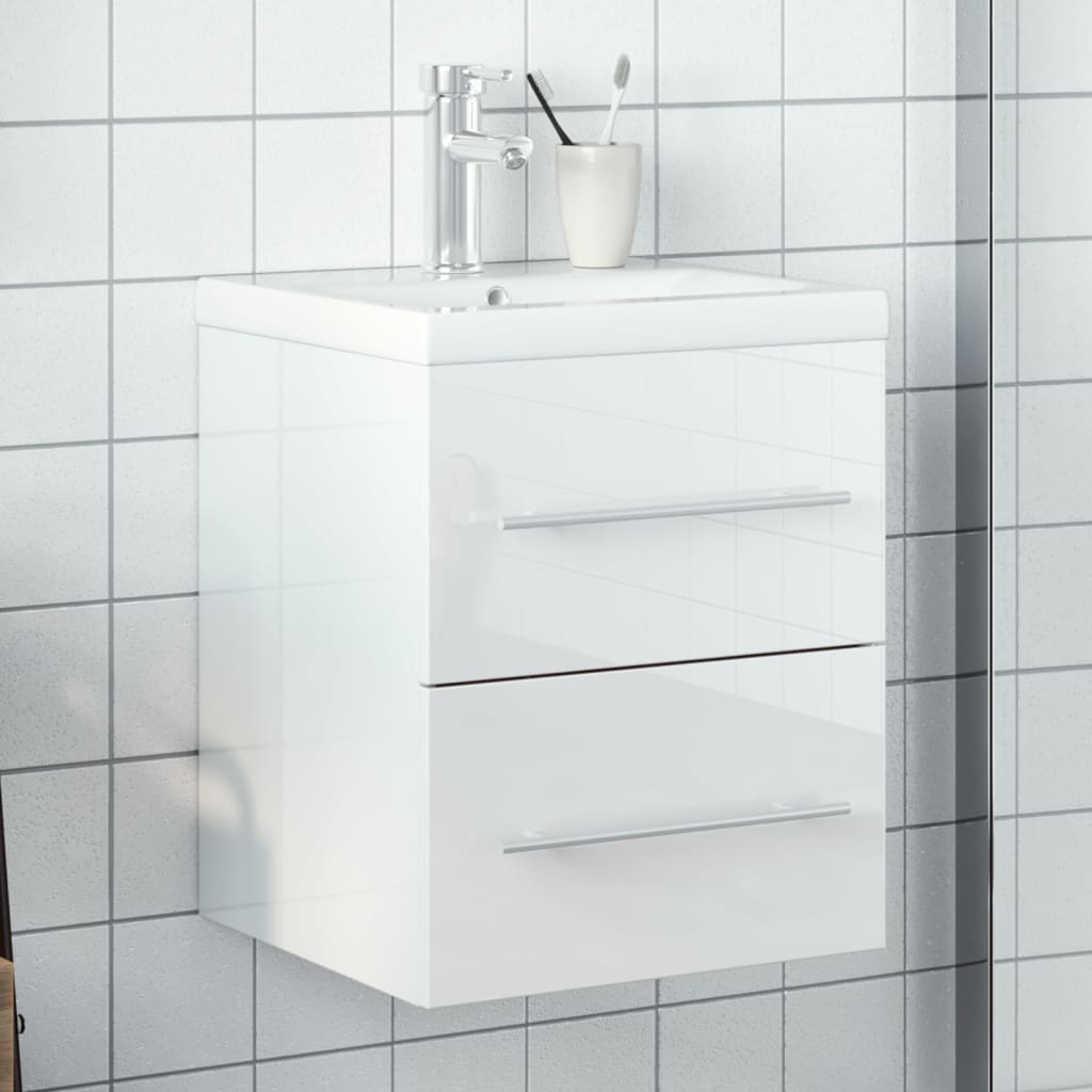 Meuble de salle de bain avec lavabo blanc brillant intégré V5677 Vetonek