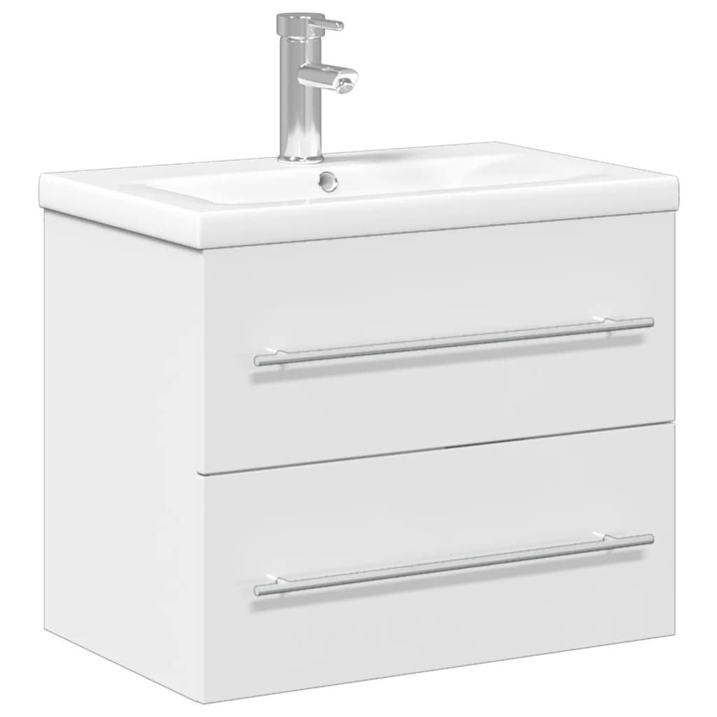 Vetonek Meuble de salle de bain avec lavabo blanc brillant intégré